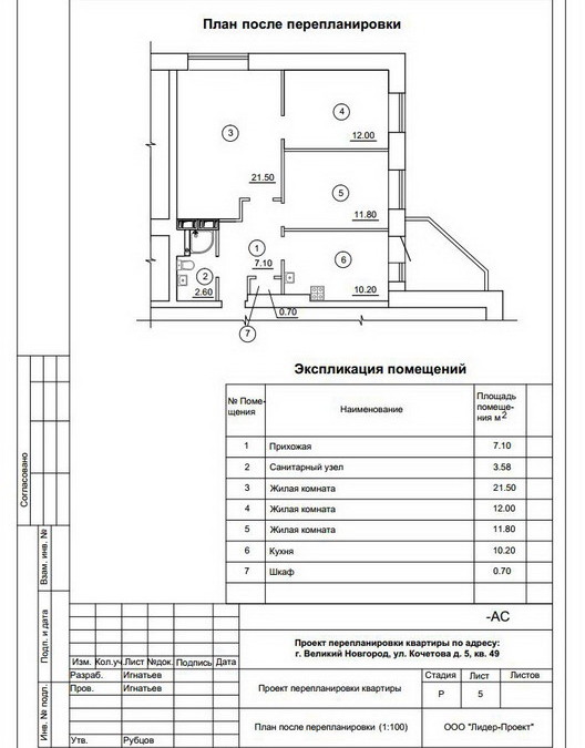 Выполнен проект перепланировки квартиры